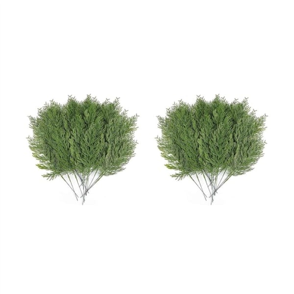 80 stk. kunstige cedergrene grene spray falske stængler cypress plast fyrretræ pluk DIY jul