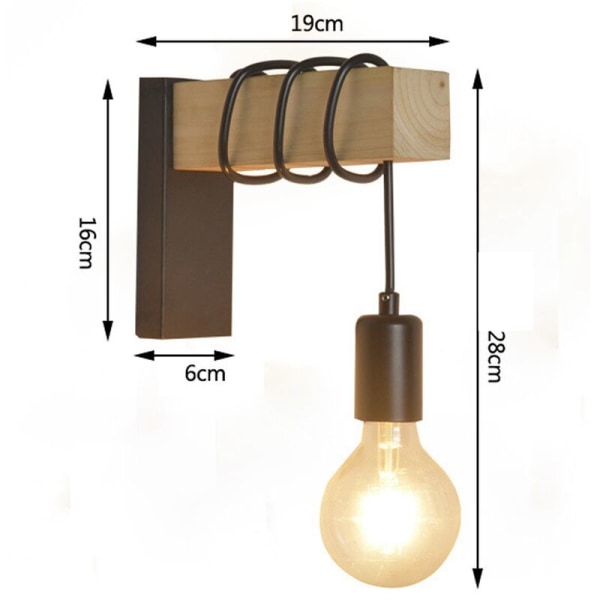 Nordisk vägglampa i trä och järn, trapphus, vägglampa för TV, vägglampa i trä, tidningshylla, vardagsrumsvägglampa, svart