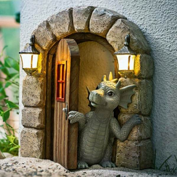 Harpiks Ornamenter Dør Trægård Håndværk Have Udendørs Gård Dekoration Drage Skulptur - B