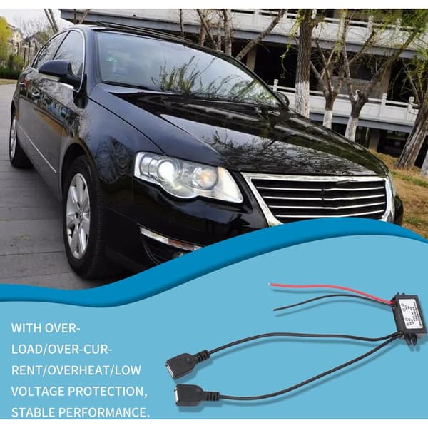 DC 12V til 5V 3A Konverter Dobbel 2 USB til Auto Strømforsyning Step-Down Spenningsregulator