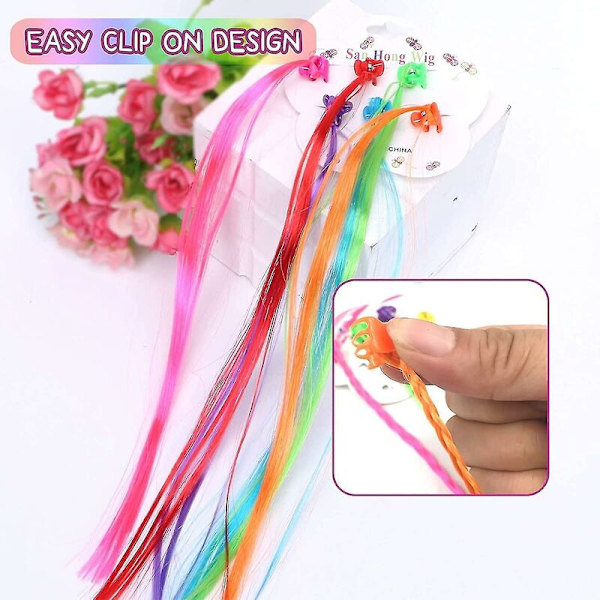 24 stk. børne hårextensions med hårklemmer Clip-on neon hår flet extensions