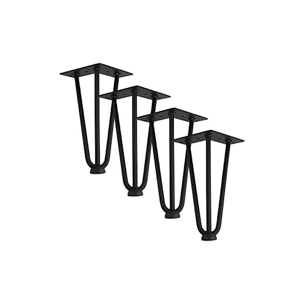 Qrity [Päivitys] 4 kpl hiusneulatyyliset pöydänjalat, 25 cm DIY-metallijalat, kolme rautatankoa, vahvemmat, ruuveilla ja lattiansuojilla