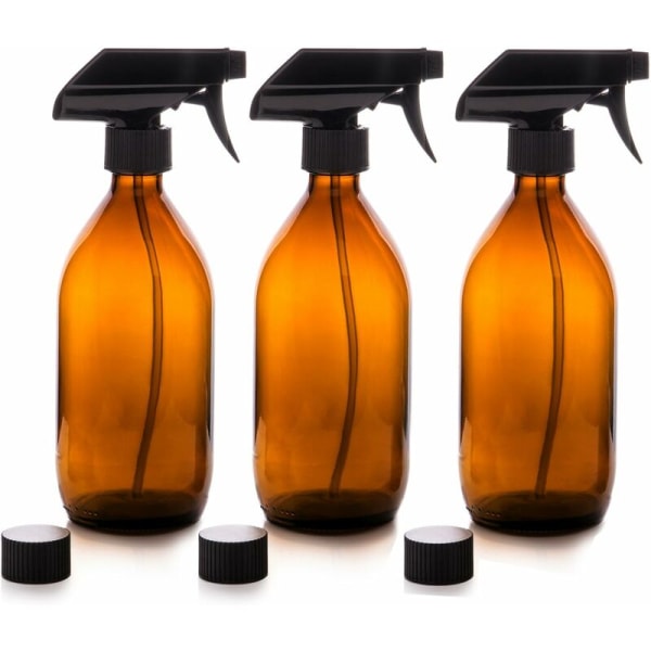 Sprayflaskor - Glas - Bärnsten - Premium - 500 ml med Fine Spray Trigger Återanvändbara flaskor - Set med 3