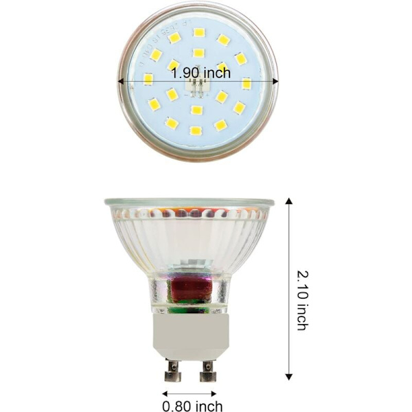 Sett med 10 LED-pærer, GU10-5W tilsvarende 60W, Kald hvit 6000K 120° brede stråler, Spot LED-pærer