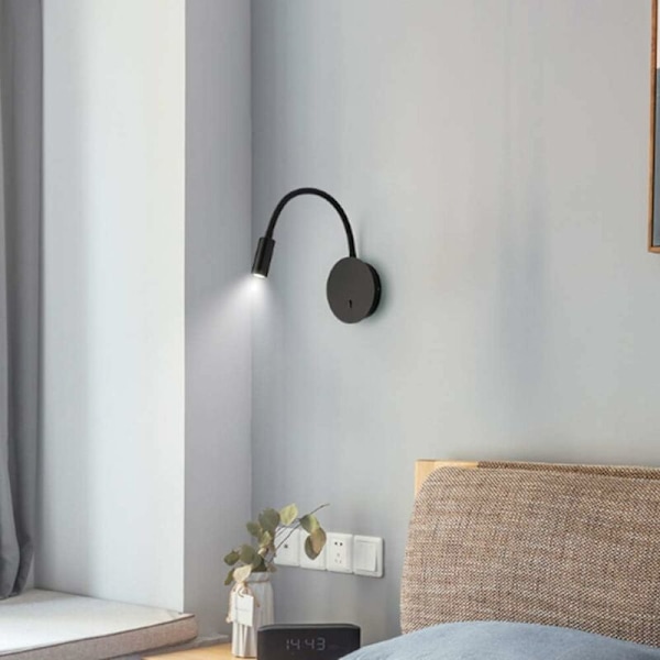 LED væglampe LED læselampe, natlampe fastgjort til væggen med switch, varm hvid, 200lm / 3000k / 3W, strålevinkel: 360 掳