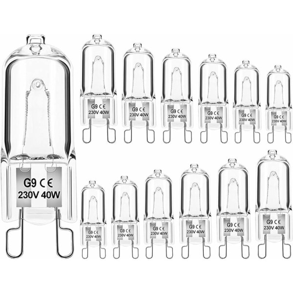 Dæmpbare G9 halogenpærer 40W 230V varm hvid til mikrobølgeovn komfur loftslamper pakke med 12 [energiklasse G]