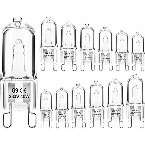 Dæmpbare G9 halogenpærer 40W 230V varm hvid til mikroovn komfur Loftlamper Pakke med 12 [Energiklasse G]