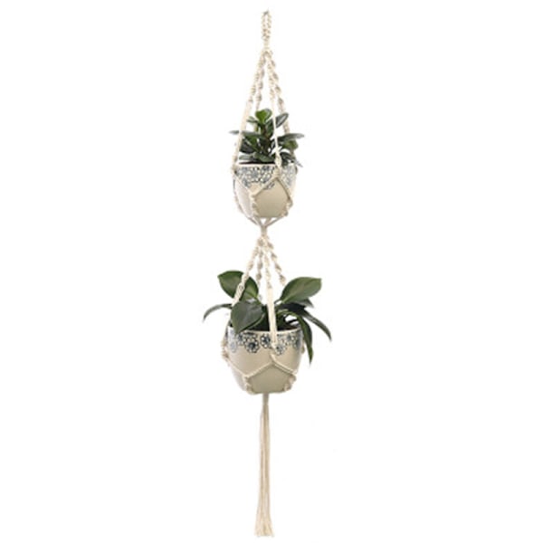 2 st Macrame Växtupphängningar, Inomhus Utomhus Hängande Planterkorg, Bomullsrep, Handgjord Blomkruka Nätväska