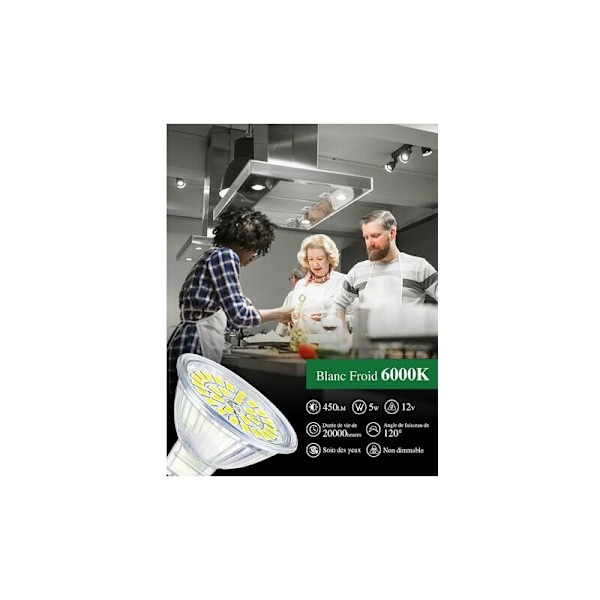 GU5.3 LED Pære Kold Hvid 6000K, MR16 LED 12V 5W Svarer til 50W Halogen, Ikke-Dæmpbar LED Spotlys Pærer, Pakke med 10 [Energiklasse F]