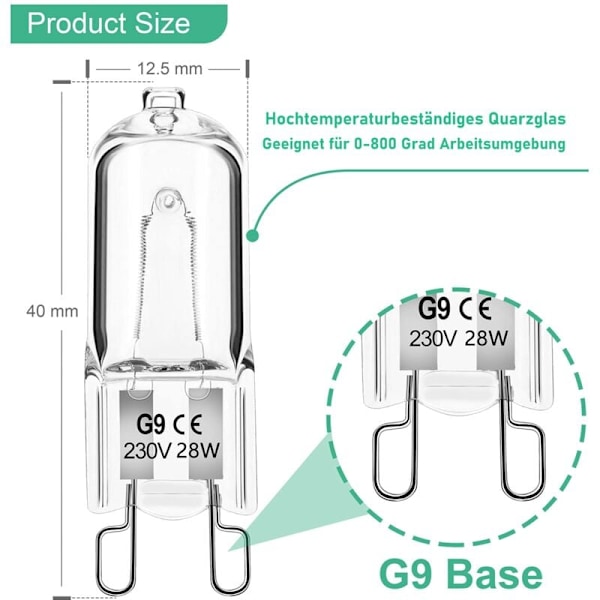 G9 Glödlampa 28W 230V Dimbar Varmvit, G9 Halogenlampa 300°C Tolerans, G9 Ugnlampa för Mikrovågsugn Spis Taklampor, 12-pack [Energi Cla
