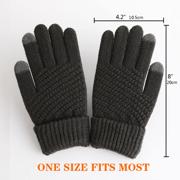 2 par Vinterhandskar med pekskärm för kvinnor Thermal fleecefodrad stickade handskar Elastiska manschett vinterhandskar