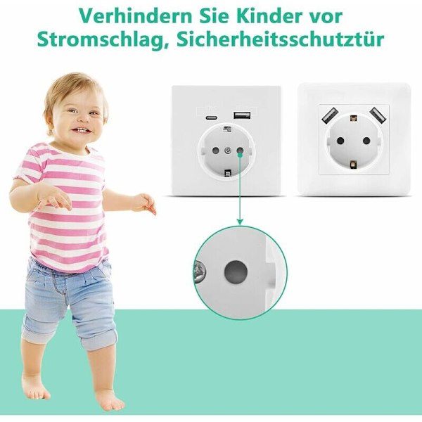 Veggkontakt med 2 2,8 A flushmonterte USB-porter, USB-veggkontakt med (USB-A og USB-C) Kompatibel med standard flushmonteringsboks, lader for smarttelefoner