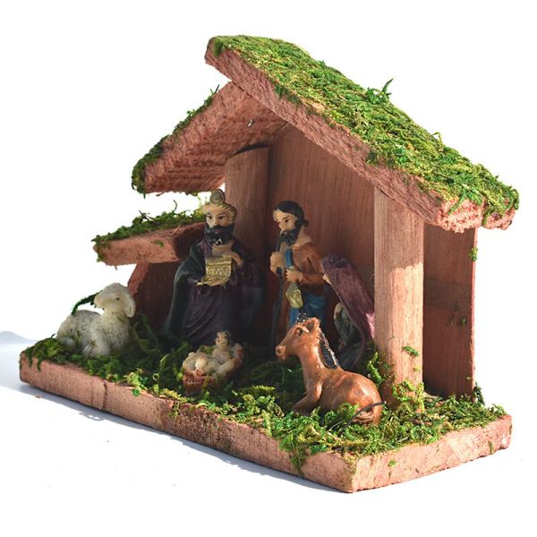 Traditionel Julekrybbe, Elegant Profil Julekrybbe Sæt, Harpiks Træ Hjemme Julekrybbe Sæt, Juledekoration Bordvisning Ornament - 16x7.5x1
