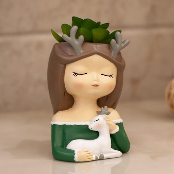 2 st söta flickor i serie hartskruka suckulent krukväxtkruka mode flickhuvud planter vas inomhus utomhus
