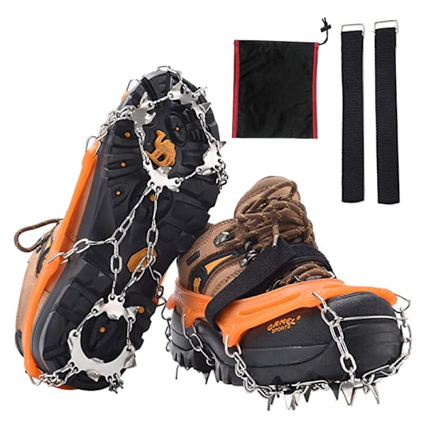 Traksjonspigger, Is- og Snøgrep, Brodder for Fottøy med Rustfrie Stålpigger for Gåing, Jogging, Klatring, Hiking på Snø og Is, Oransje XL