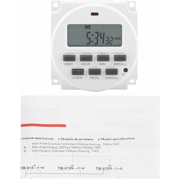 Programmerbar Smart Timer, Strømholdbar Elektrisk Digital Kontrol Switch Timere med HD Display (110V)