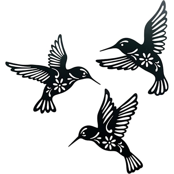 Metallinen Kolibri Seinäkoriste, 3-osainen Musta 22,9 cm, Tiivis Ripustuskoriste Olohuoneeseen, Makuuhuoneeseen, Kylpyhuoneeseen, Keittiöön, Terassille