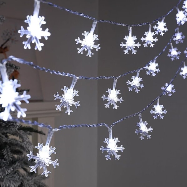 Solcellsstränglampor Utomhus, 30 LED 6,5m Vattentäta Ljus Dekoration Snöflinga Juldekoration för Sovrum Trädgård Patio (Vit)