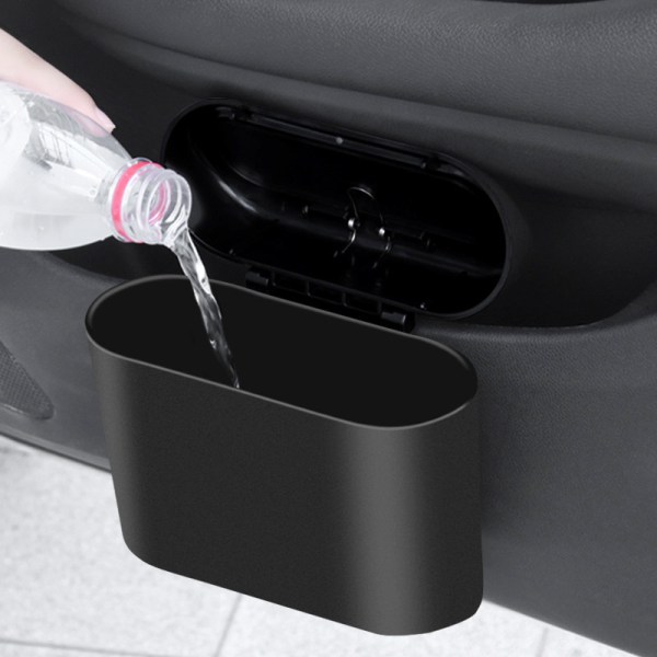Bilsoptunna, minibilsförvaringslåda med lock, liten papperskorg för att förvara och organisera biltillbehör, kapacitet 1,4L (svart)