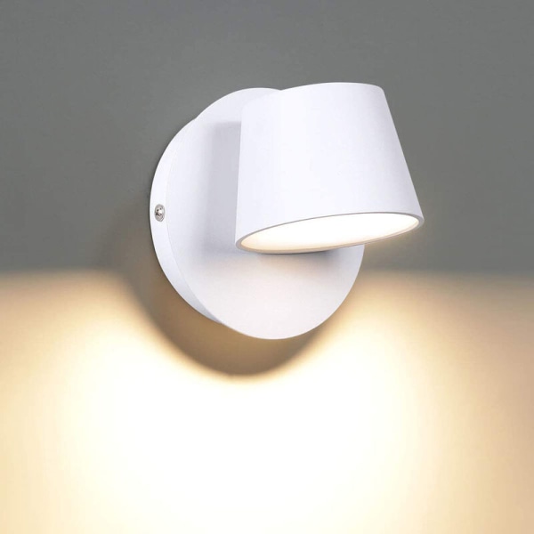 LED-vegglampe moderne minimalistisk nattbordslampe kreativ vegglampe enkelthode kan roteres (hvit kropp varmhvitt lys ensidig belysning 5W)