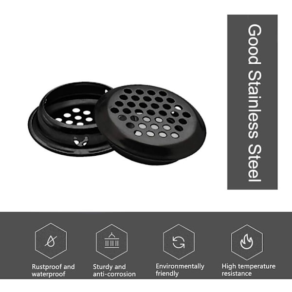 Ventilationsgitter, 50 stk. Serie 35 mm rustfrit stål rundt mesh hul cirkulært loftventil til skabsskuffe bogreol køkken
