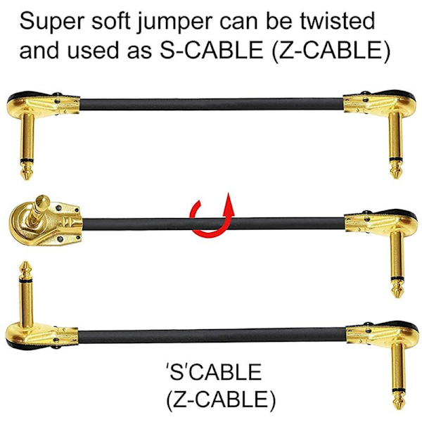 Gitarr Patchkabel, Effektpedal Patchkablar, 1/4 Tum, Rät Vinkel, Låg, Pancake Mönster för Effektpedaler, 3 Pack