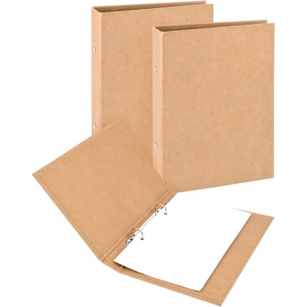 2 stk. A5 genopfyldelig ringbind, A5 kraftpapir bindbakke med 2 ringe til tilføjelse af løse ark, A5 kraftpapirmapper