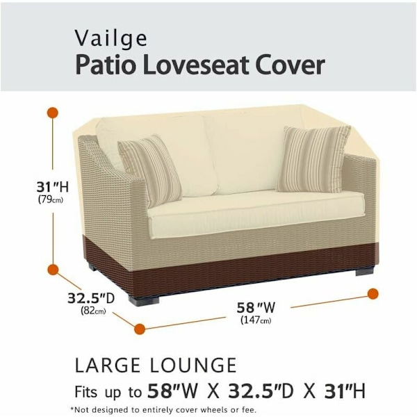 Solid 2-seters Sofadekke for Patiobenk, Vanntett Utendørs Sofadekke, Liten (Standard), Beige og Brun（420D，1478279cm）