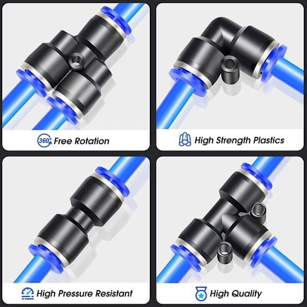 40 stk. pneumatiske konnektorer, pneumatiske fittings, 4 mm trykluft hurtigkoblinger, 4 former til forsegling af trykluftslanger - type Y/T/lige/vinkel