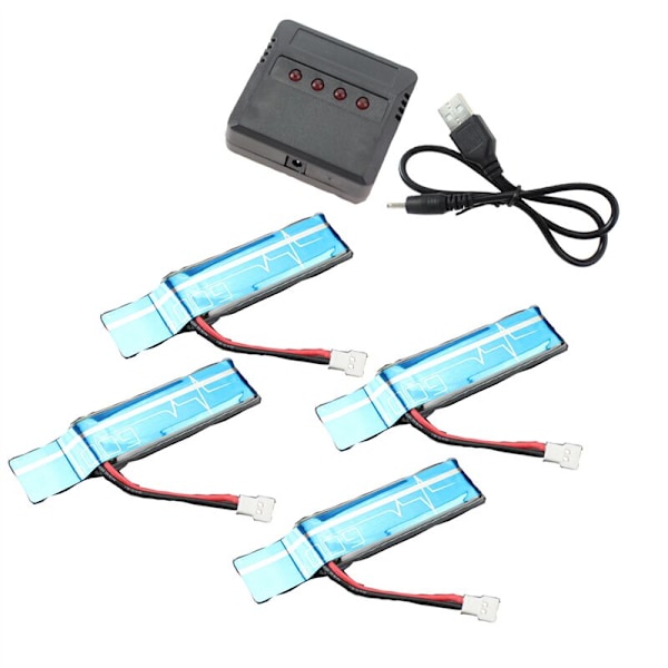 4 stk 3.7V 520mAh 30C Oppgradert Li-Po Batteri med USB-lader for XK K110 K110S V930 V977 RC Helikopter Reservedeler