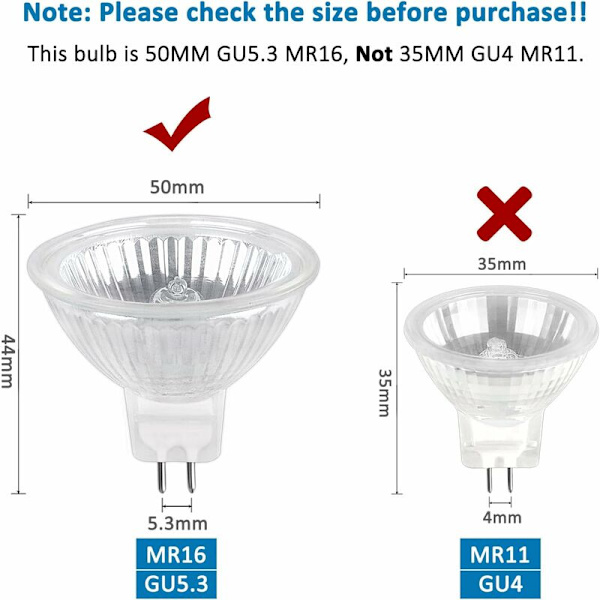 Halogenpære GU5.3 35W 12V, 680lm varm hvit 2700K dimbar, MR16 halogen spotpære, pakke med 6