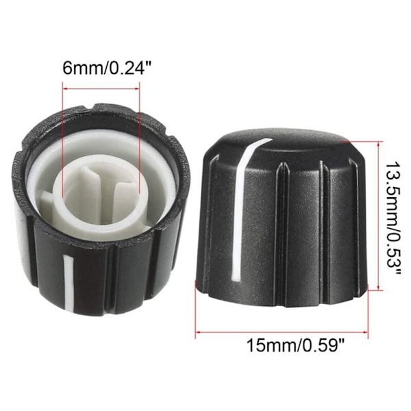 100 st 15x13,5 mm Plast Potentiometer Rotationsratt för Gitarrvolym till Axeltyp D 6 Diameter.