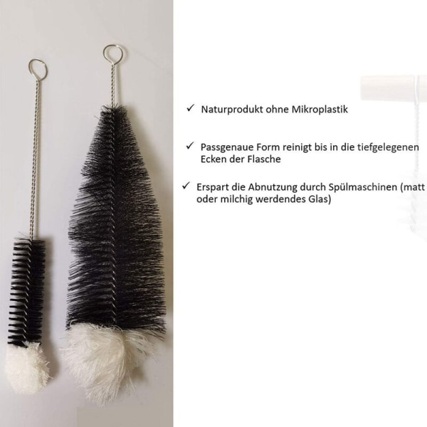 Flaskebørste for rengjøring av glassflasker, med hode for babyflasker, bobleflasker, drikkeflasker