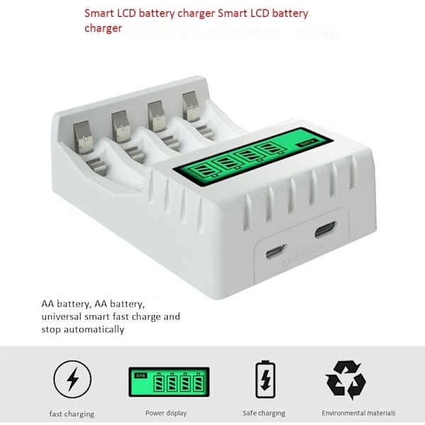 Intelligent LCD-skærm batterioplader Smart med 4 slots til AA/AAA NiCd NiMh genopladelige batterier AA Nimh-oplader