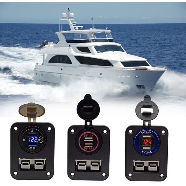 QC3.0 Dubbel USB Laddare Panel Infälld Montering med Tryckbrytare för Husvagn Husbil Båt Lastbil RV