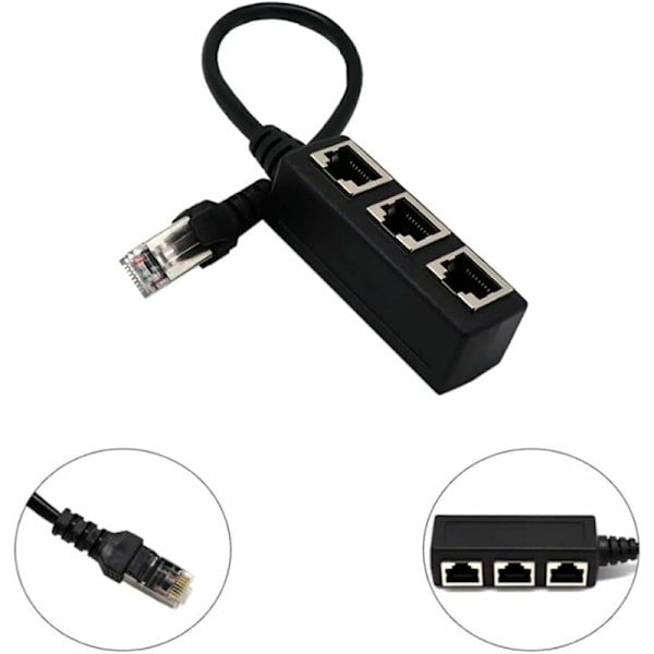RJ45 Ethernet-kabelsplitter, 1 til 3 kabel Ethernet-splitter egnet for Super Cat5, Cat5e, Cat6, Cat7 LAN Ethernet