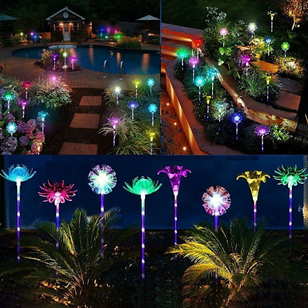 Solcelled Blomsterlys Utendørs, Sett med 3 Solsikke Lilje Hagedekorasjoner, Hage Solcellelampe, Fargeskiftende LED Hagelys (IP65 Vanntett For)