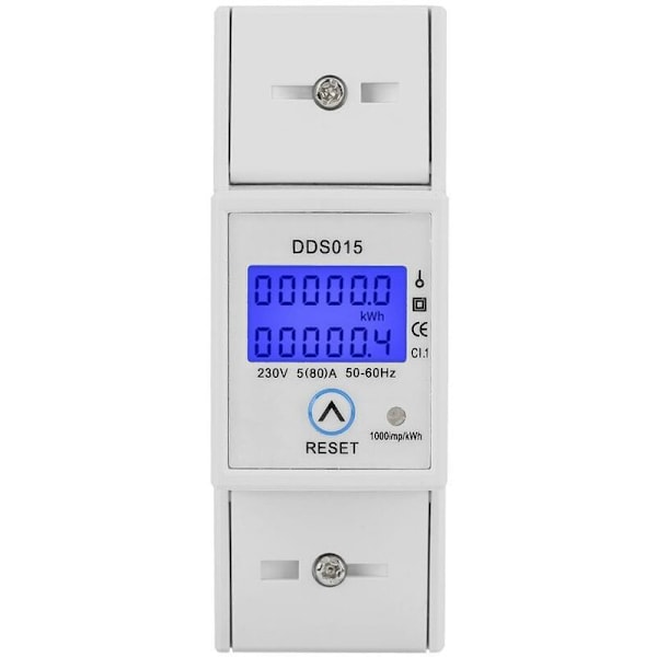 35mm DIN-skena Elenergimätare, 230V/5-80A Enfas Timmätare, Elektronisk Bakgrundsbelyst Mätare, Watt KWh-mätare