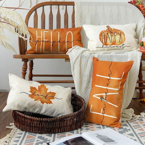 Efterårsdekor Ahornblad Pudebetræk, 12 X 20 Puder Efterår Thanksgiving Pudebetræk til Sofa Sofa Sæt af 4