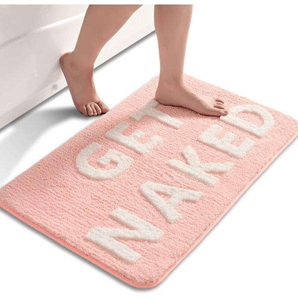 Bademåtte Sød Pink og Hvid Badeværelsesmåtte Sjov Anti-Skridsikker Dekorativ Badekar Måtte Ultra-Absorberende Gulvmåtte Maskinvaskbar Velegnet til Badekar, Brusebad