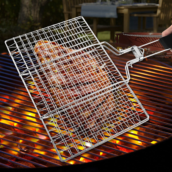 BBQ Mesh Grill Net af Rustfrit Stål Grill Net Liners Stativ Grill Grill til Camping BBQ Udendørs Picnic Køkken - Stor-DENUOTOP