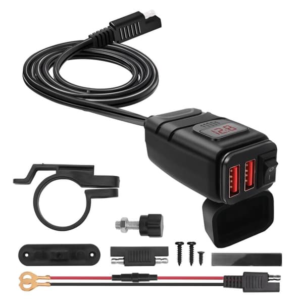 Vanntett dobbel USB 12V styreladning 3.0 lader med voltmeter USB laderadapter