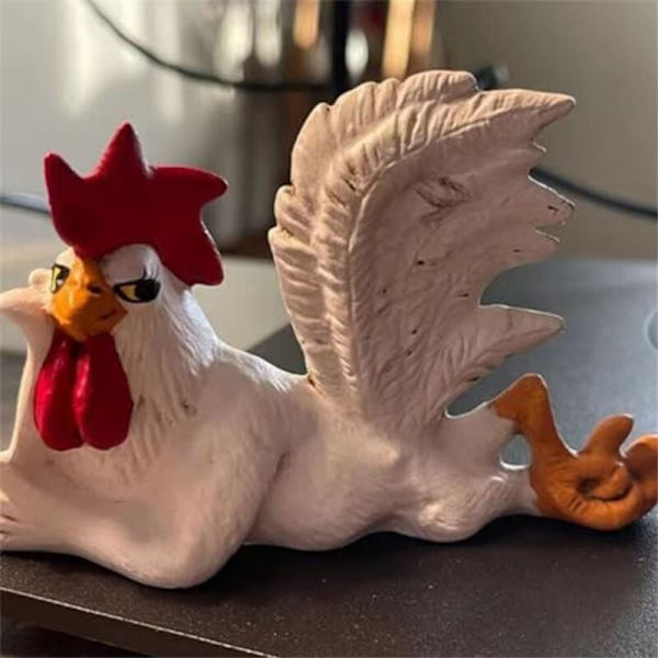 Kyllinghane dekor statue, liten harpiks haner figur skulptur, morsom sideliggende haner mini bordplate figur