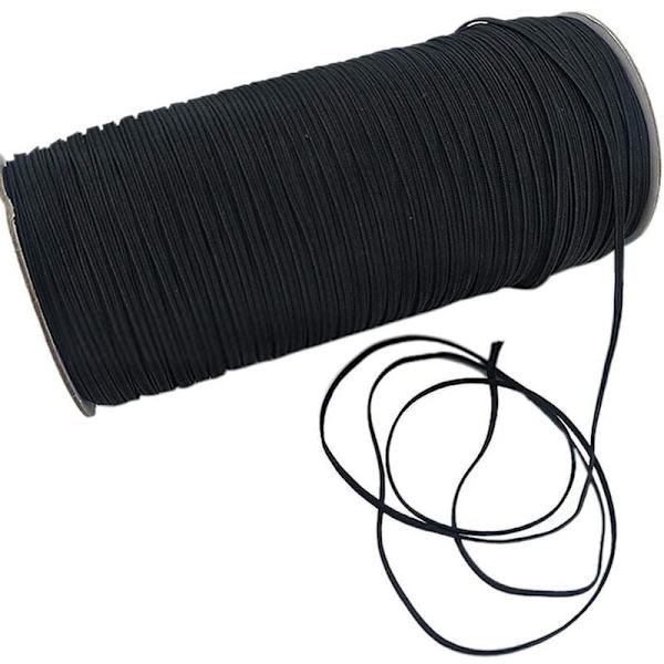 Elastisk sladd 1/8 tum tung stretch rep snodd elastisk band / elastisk rep 200 meter elastisk spole för DIY, pärlning (svart)