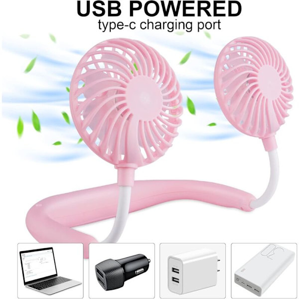 Kaulatuuletin, Kannettava USB Henkilökohtainen Kädet Vapaat Mini Lazy Kaulatuuletin 360 Asteen Kierto Jäähdytys Kannettava Käsikäyttöinen Kannettava Toimistoon Kotiin Huoneeseen Matkalle Ulos