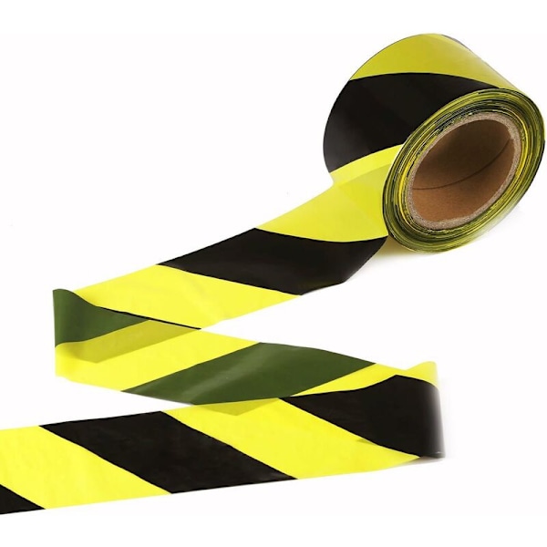 Advarselstape - 100mm x 30m per rull - for gulv/sikkerhetsmerking - svart/gule striper - DENUOTOP