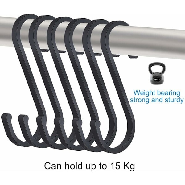 S-krokar Set med 12 platta aluminium S-krokar hängande, matt finish slakthakskrokar för kök, sovrum, badrum, kontor och trädgård, svart,
