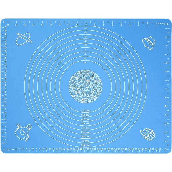 Återanvändbar Icke-klibbig Silikon Bakmatta Fondant Dej, 100% Bisfenol-A (BPA) Fri, med Mått, 50 x 40 cm (Blå)