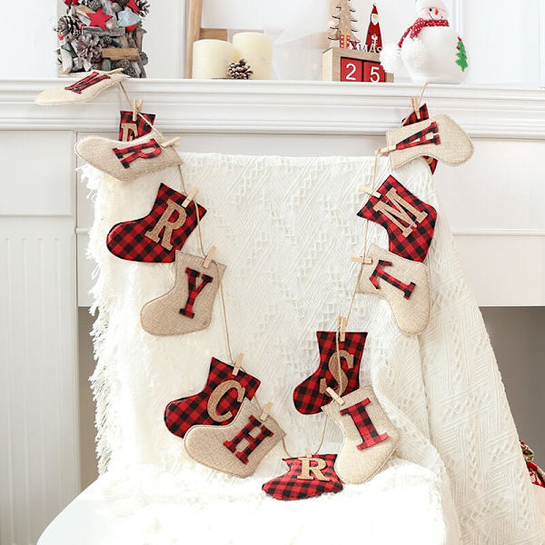 God Jul Banner - Jute Jul Dekor, Unik Handsydd Jul Dekor, Jul Mantel Dekor-DENUOTOP