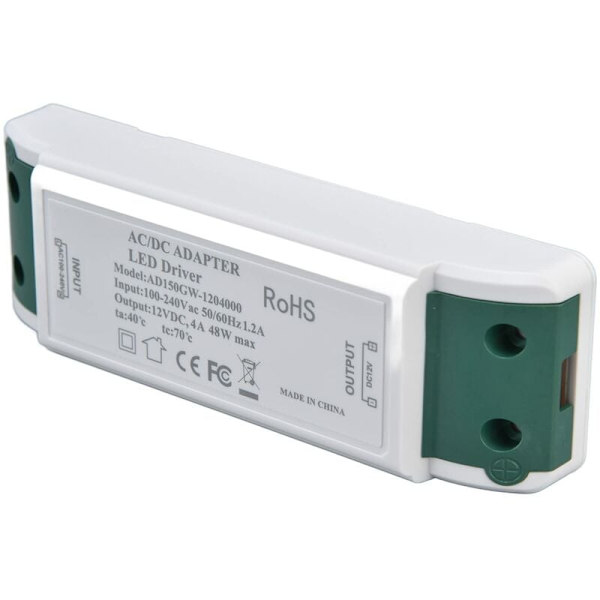 48W 4A Konstant Spændingsadapter, 12V DC LED Strømtransformer, 12V Strømforsyning til LED fra AC100‑240V